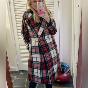Old Navy Red and Black Plaid Faux Wool Coat
